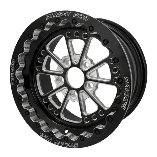 Street Pro 009 Series Forged Wheel, Rear Beadlock 15x10'' / 4.50'' Backspace (-25) / 5x4.75" Bolt Circle Chevrolet, Gloss Black Milled